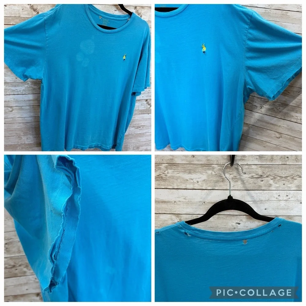 Vintage Polo Ralph Lauren Mens XL T-Shirt DISTRESSED Blue Grunge Y2K 100% Cotton